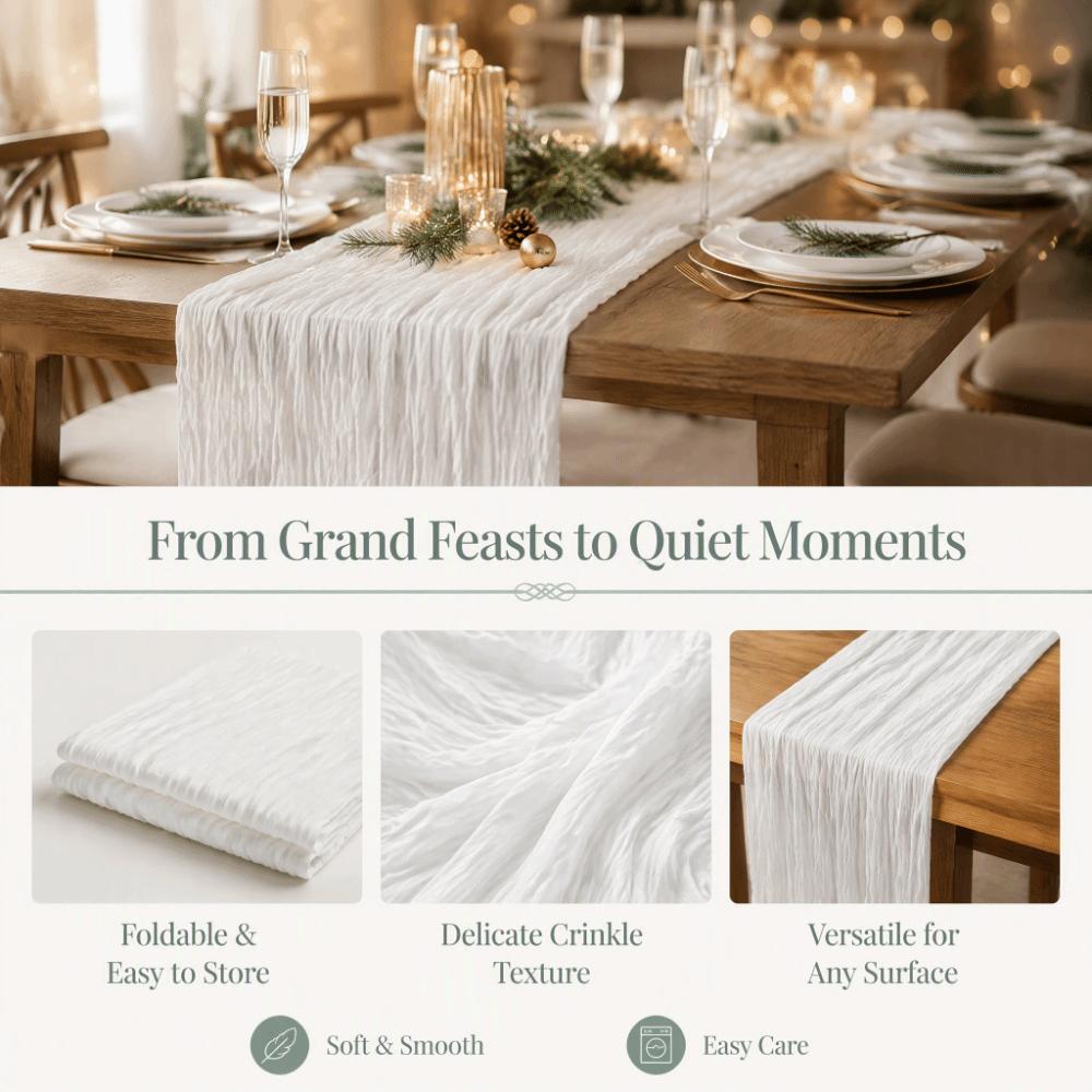 Polyester Fiber Cheesecloth Table Runner 90x400cm Pleated Table Runner Coffee Table