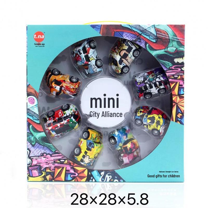 

Mini Pull-Back Alloy Toy Car Set - Inertial, Cartoon, Graffiti Design for Kids