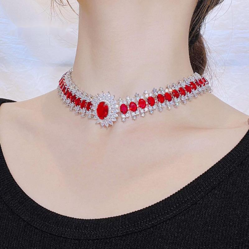BELLA BOX High Luxury Heavy Industry Design Full Drill Chinese Red Ruby Necklace Suitable For Women's Wedding Party High-end Jewelry