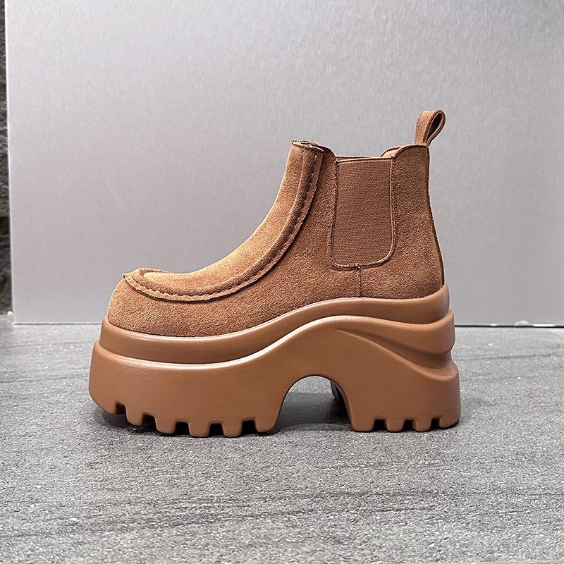 Fashion 9CM Women Ankle Boots Microfiber Leather High Platform Boots Autumn Winter Chunky Booties Slip On Short Punk Boots Sneakers