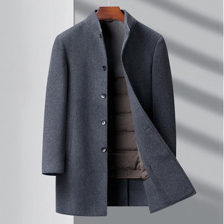 High-Quality Men's Double-Faced Wool Coat with Down Liner: Autumn/Winter Business Casual Stand Collar