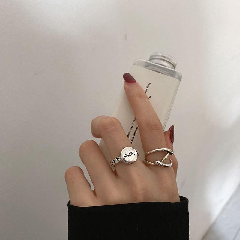 Trendy Pure 925 Silver Smiley Face Ring Adjustable Size Perfect For Womens Accessories