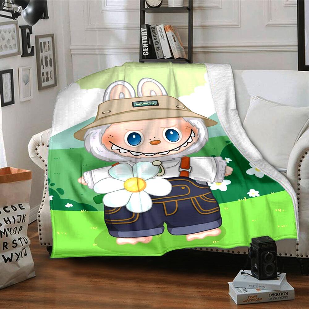 1Pc Cute Labubu Blanket Soft Comfortable Polyester Blanket All Season Use Suitable Bedroom Office Outdoor Perfect Christmas Gift Choice Print Home Bla