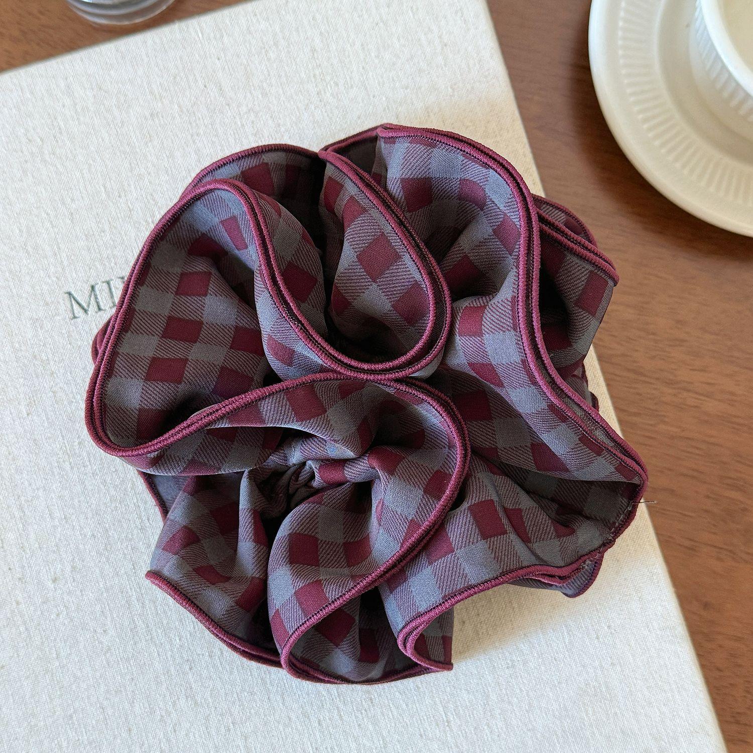 Zhao Ruth Fabric Grid Double-layer large intestine hair band, hair rope on the back of the head, niche design hair accessories