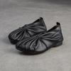 Johnature Retro Handmade Pleated Flats Genuine Leather Round Toe Soft Soled Lightweight Women's Slip-on Shoes