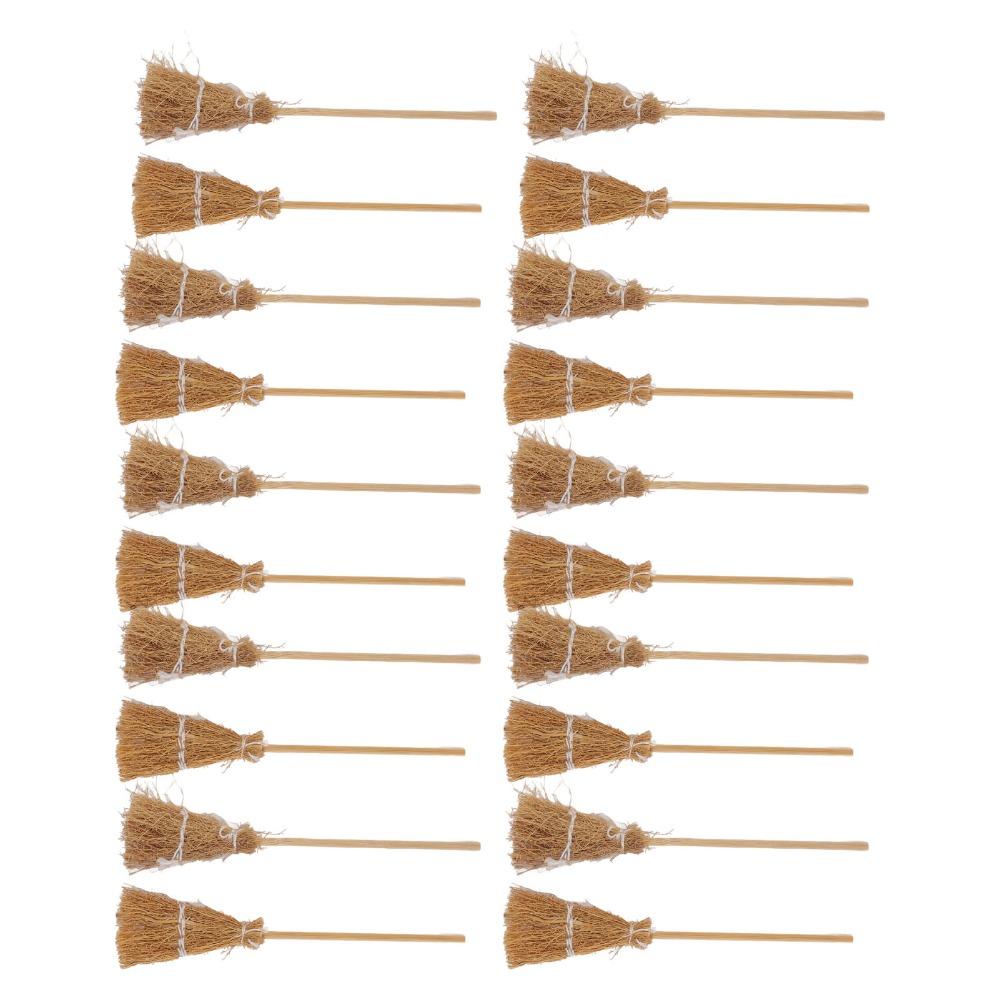 20pcs Wooden Mini Witch Broom White Rope Yellow Halloween Witch Broom 5.5in Mini Witch Brooms Miniature Witch Broom Party Favors