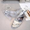 Sexy Transparent PVC Clear Sandals for Women Summer Beach Shoes Chunky Heel Peep Toe Fashion Sandals Silver Size 35-43 Heels