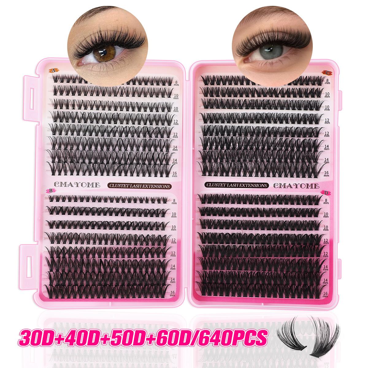 640 пучков D-изгиба Одиночные пучки накладных ресниц 8-16 мм DIY Сегментированное наращивание для удлинения натуральных густых волос