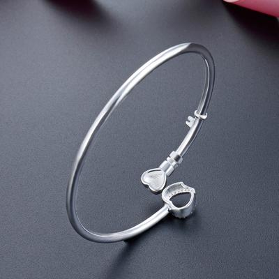 Ethnic Style Heart-shaped Key S990 Foot Silver Adjustable Bracelet for Women's Simple and Fashionable Love Pure Silver Bracelet Accessories