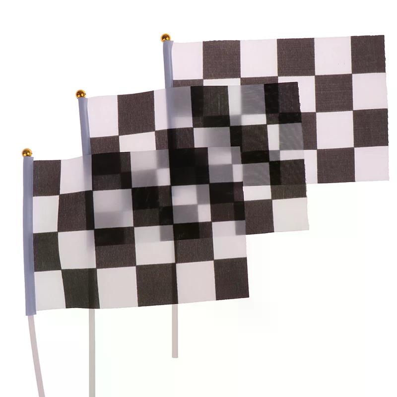 10pcs Decor Checkered Black and White Pennant Banner Racing Flags Stick Racing Traffic Cones Party Racing Car Party