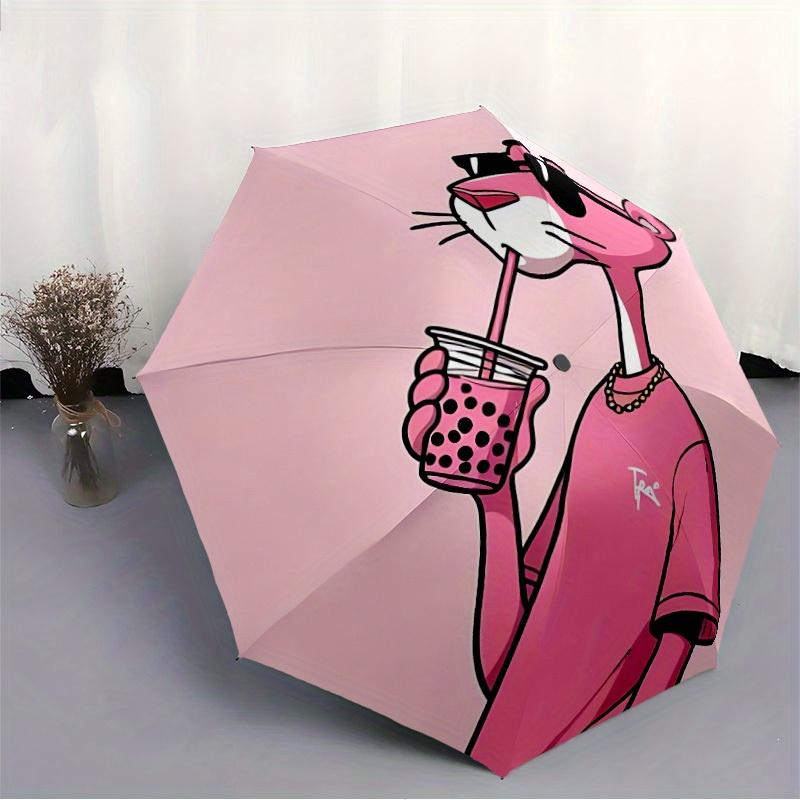 Pink Panther Bubble Tea Automatic Open/Close Umbrella   Compact Travel Umbrella, 8 Rib Heavy Duty Construction, Ideal Gift, 184