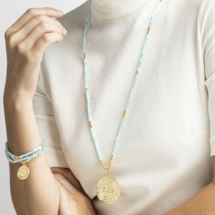 Collier Luxenter Avec Cristal Bleu Finition or 18k - Thyu