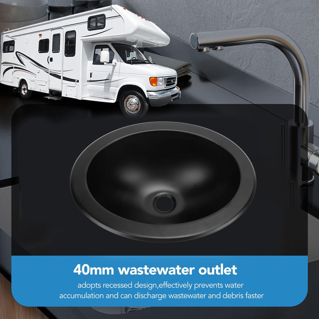 340x270x120mm RV Sink 304 Stainless Steel Versatile Kitchen Bathroom Round Wash Basin Sink with 40mm Outlet for Boat Caravan
