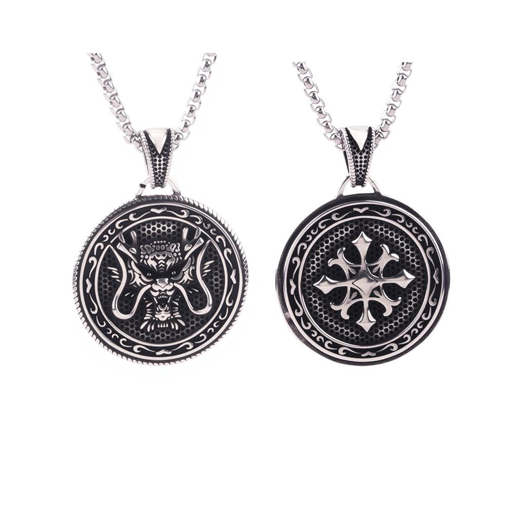 Retro Ethnic Style Dragon Necklace Men's Trendy Round Brand Texture Clavicle Chain Fashion High-end Pendant