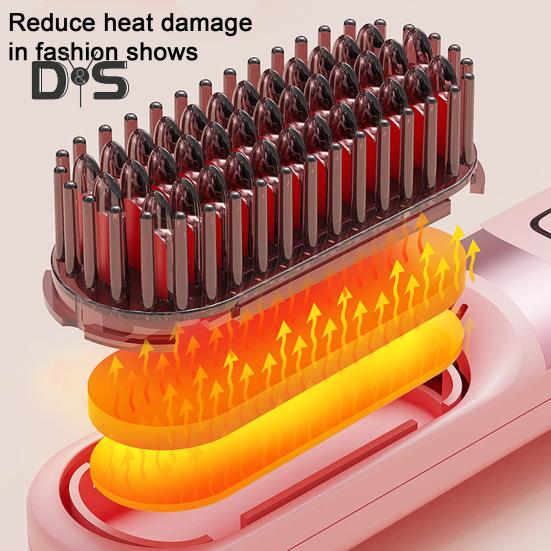 Kabellose Haarglätterbürste, 3 Temperaturmodi, einstellbare LED-Anzeige, schnelles Aufheizen, tragbare elektrische Heißbürste für unterwegs, Styling von lockigem Haar