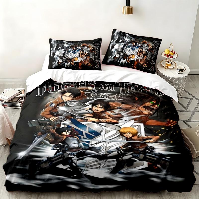 Attack On Titan 3pc Set Perfect for Bedroom Use Comfortable Bedding Set Includes a Duvet Cover and Two Pillowcases Ideal Birthday or Christmas Gift