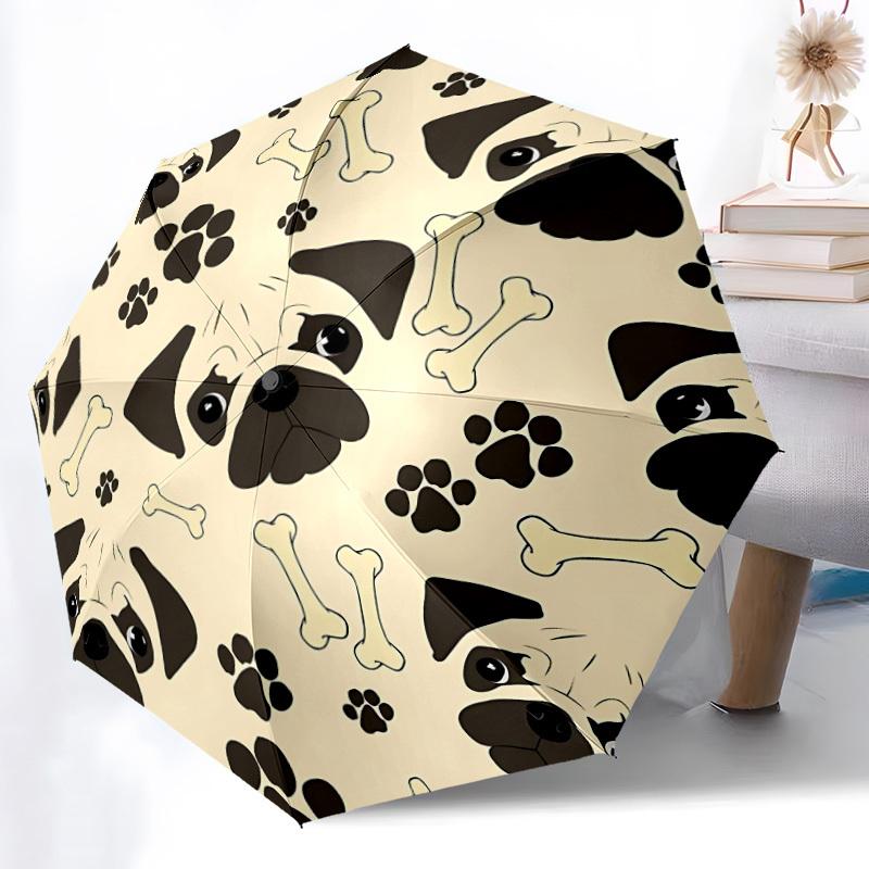 1pc Pug Pattern Automatic Open/Close Folding Umbrella - Compact 8-Rib Design, Daily Use, Perfect Gift for Friends & Family yy260327088