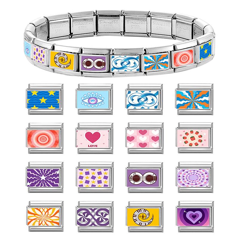 Creative Strawberries Star Heart Eyes Music Flowers Italian Charm Link Fit 9MM Stainless Steel Bracelet DIY Making Y2K Gifts