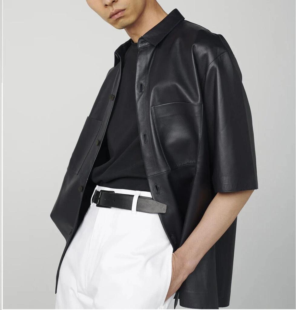 Genuine Lambskin Formal Casual Handmade New Classic Men Stylish Black Shirt Pure Festive Original Leather