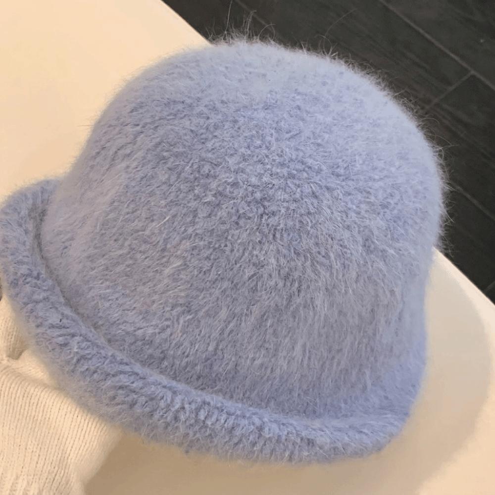 Polyester Warm Winter Bucket Hat Rabbit Fur Blend Rolled Brim Hat Fuzzy Fisherman Hat Cold Weather
