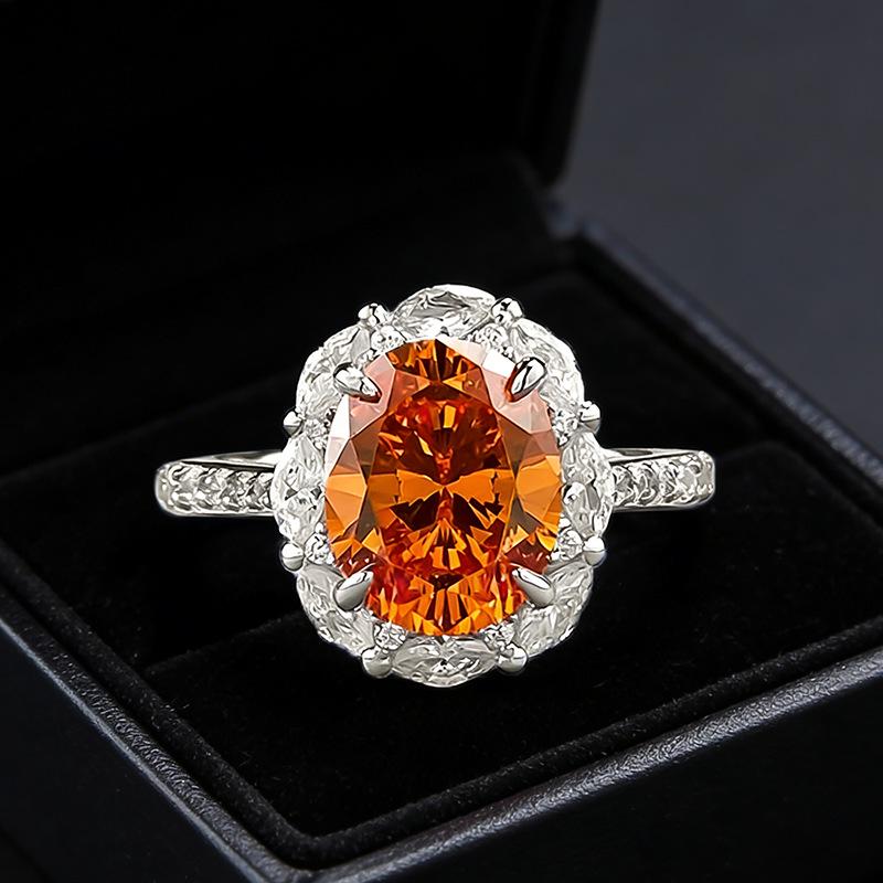 Luoxi Temple Jewelry: Fashionable S925 Silver Oval Fanta Orange Ring 8x10mm Versatile Hot Item Size 5