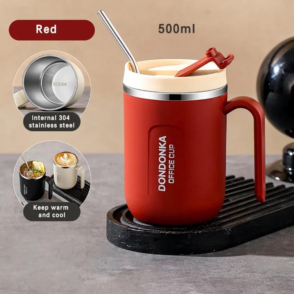 500ml Mug Office Portable Insulated Coffee Cup with Straw Travel Mug Handle Cup Drink Water Tea Milk Bottle Storage Tool