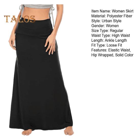 Women Skirt High-Waist Hip Wrapped Maxi Skirt Solid Color Ankle Length Skirt Home Casual Evening Vacation Skirt