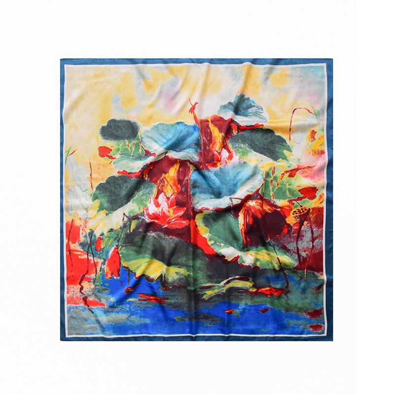 Foulard Stampati Primavera ed Estate, Foulard Quadrati 90 Fiore di Tè, Foulard da Donna Protezione Solare, Foulard, Accessori