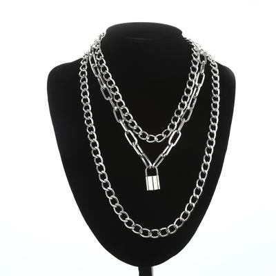 Vrstvený řetízek Cool zámek Goth doplňky Grunge styl Fairy Core Choker 2000s Estetika Y2k Šperky