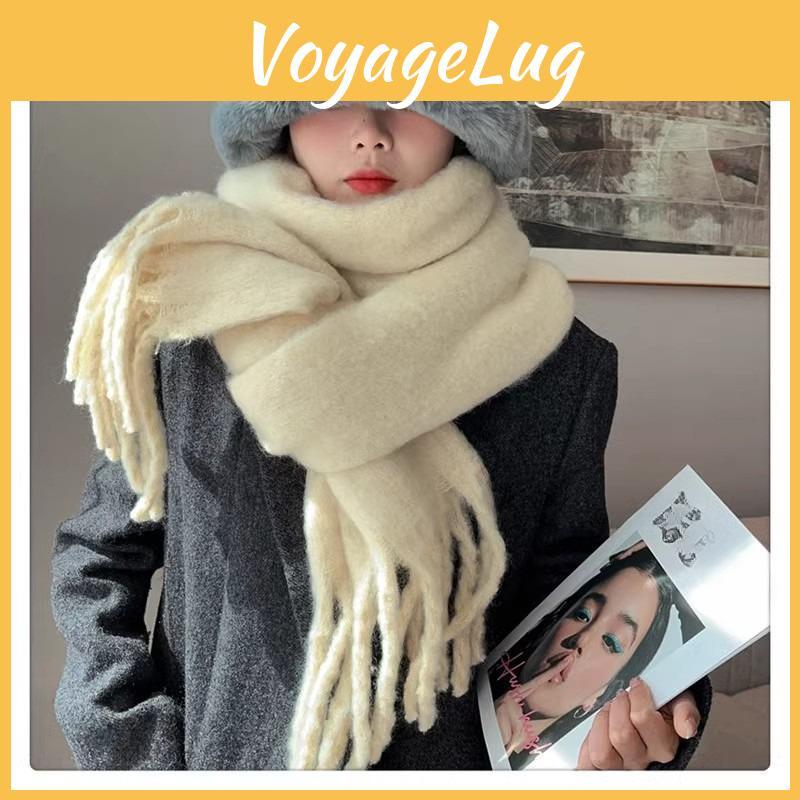 Soft Cashmere Winter Pure Scarf Color Warm Long Tassel Scarfs Thickened Wrap Shawls For Women