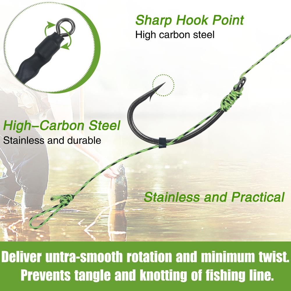 6Pcs Carp Fishing Hair Rigs With Curved Barbed Carp Hook Rolling Swivels and Braid Fishing Lines for Boilies Bait Stopper