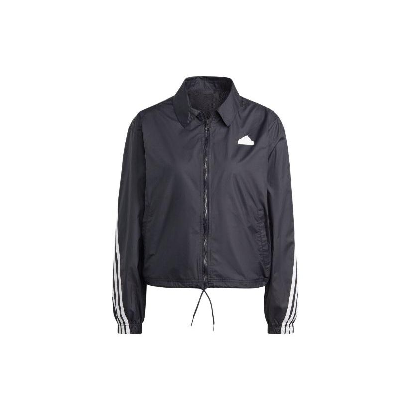 Adidas Women's Loose Fit Recycled Material Windbreaker Jacket Mesh Lined 3-Stripes Black IB4154