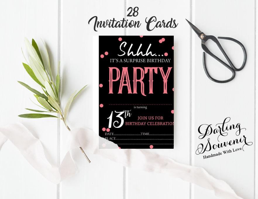 Darling Souvenir Black Birthday Invitation Card Printable Elegant Fill or Write In Blank Party Invites 28 Pcs 5 X 7