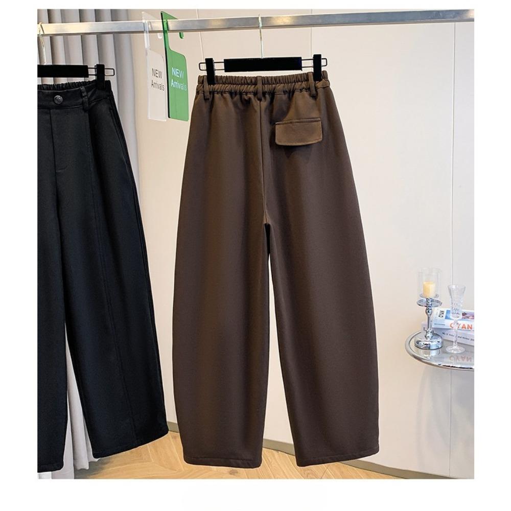 DIMANAF 2025 Autumn Winter Women Plus Size Pants Bottoms Thick Flocking Casual Lady Long Pants Oversized Loose