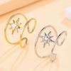 Elegant Retro Hollow Eight-Pointed Star Diamond Stainless Steel Adjustable Ring for Women