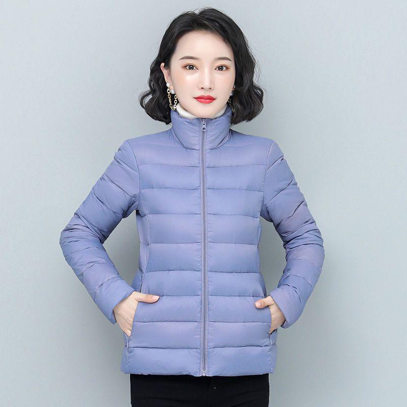 Women's fashionable light down jacket with stand collar, slim fit, short style, large size cotton jacket