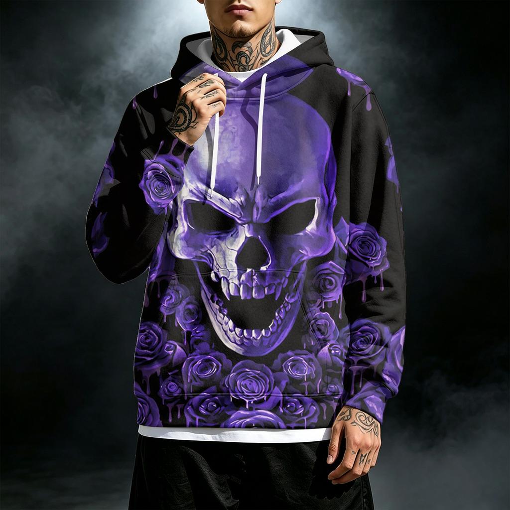 Men's Loose Fit Casual Hoodie with Pocket , Drawstring and Printed Pattern