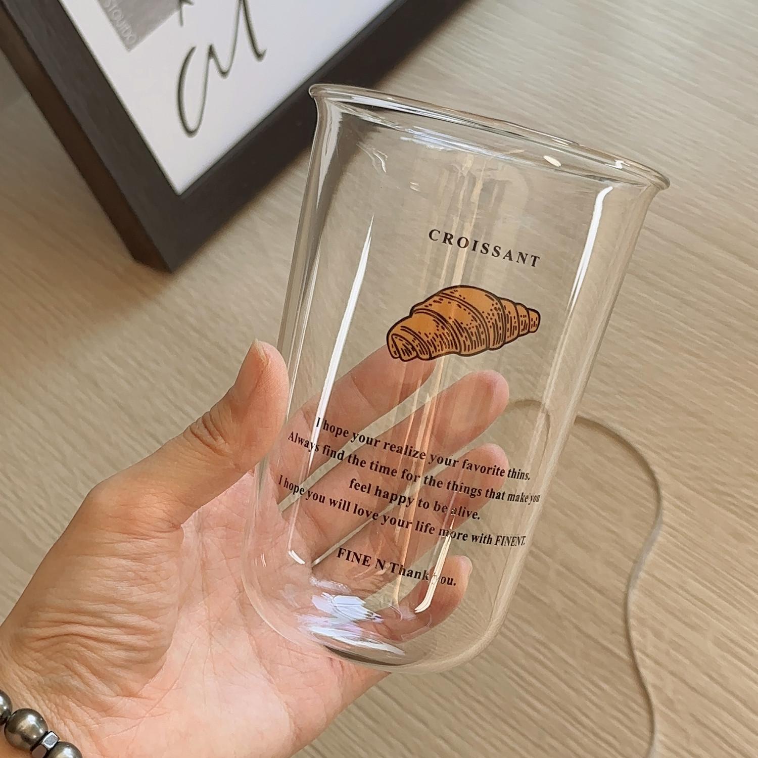 Korean English Letter Juice Cup Milk Breakfast Cup Croissant Glass Premium Niche Coffee Mug Whisky Glass Bubble Tea Cup 301-400ml