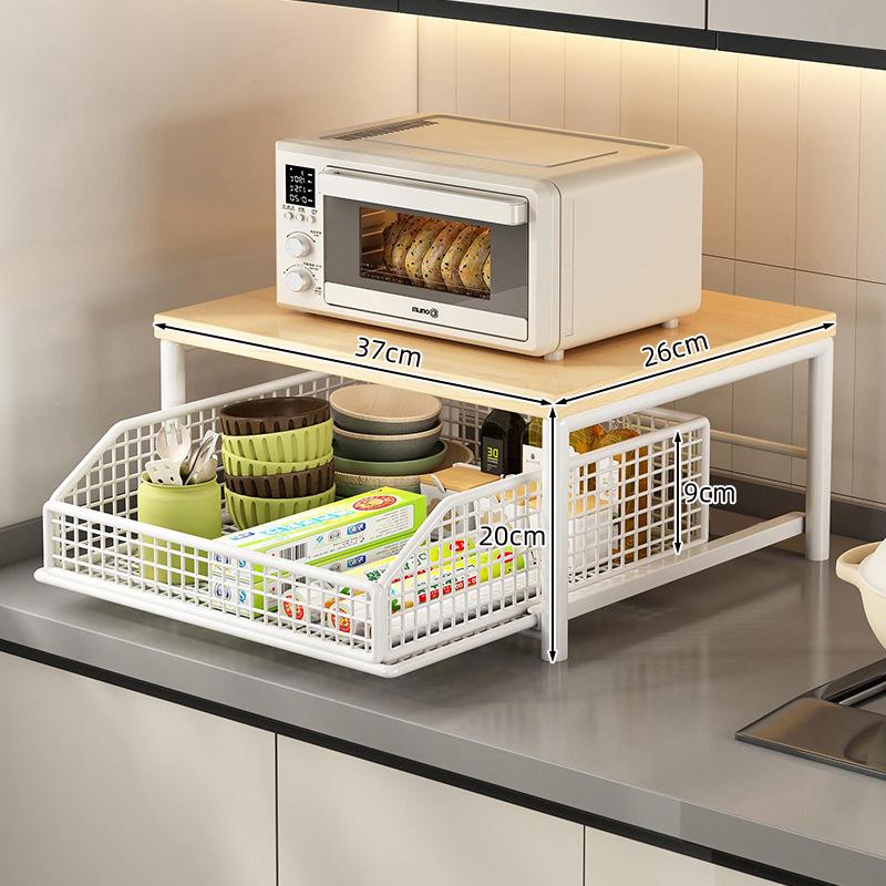 Countertop Microwave Oven Rack with Drawer for Kitchen Appliances
