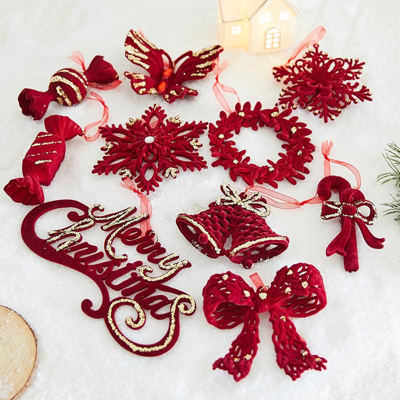 Christmas Flocking Bow Ornament - Window & Tree Decor