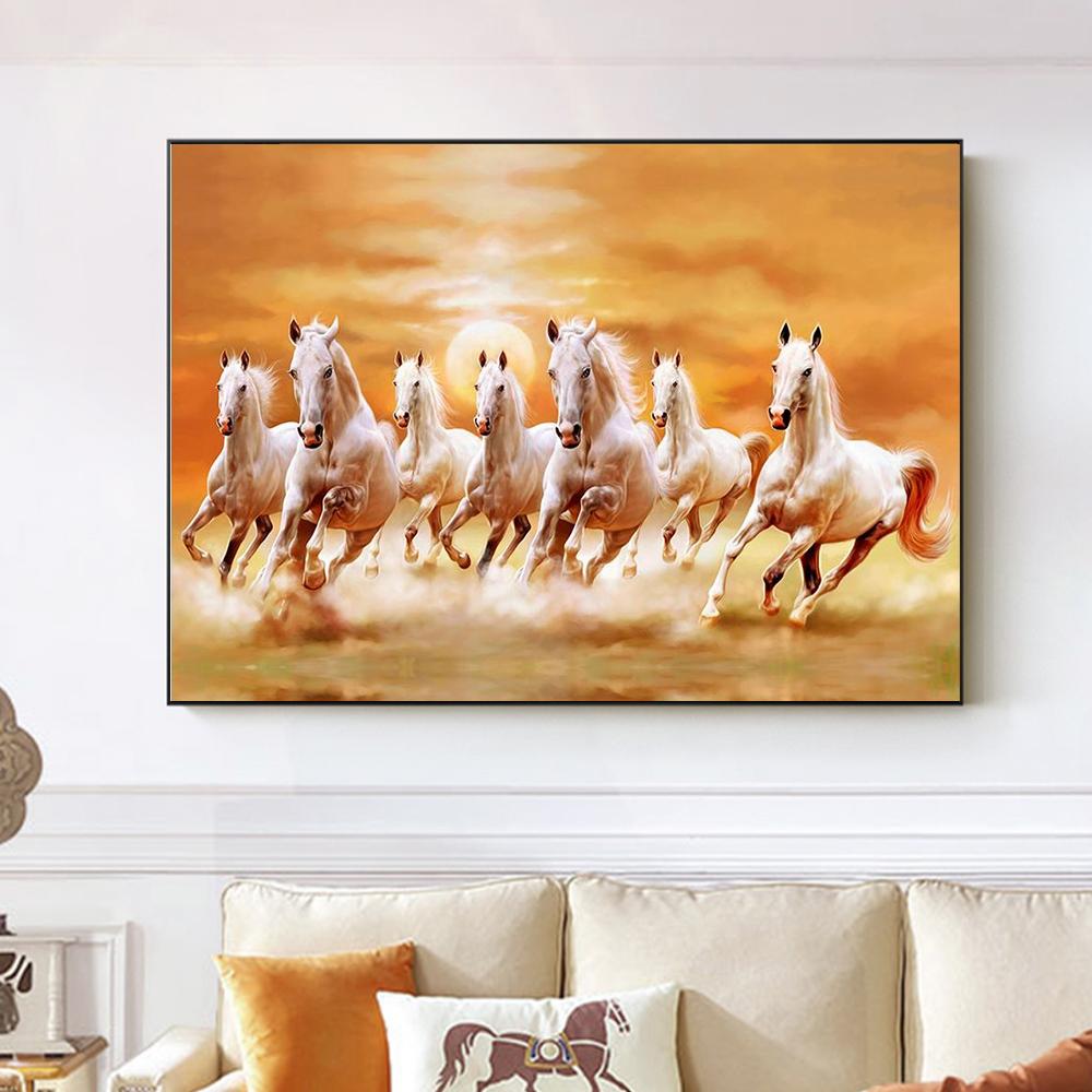 Сім коней, що біжать Картини на полотні Тварини Настінне мистецтво Плакати та принти Кінь Картинки домашнього декору