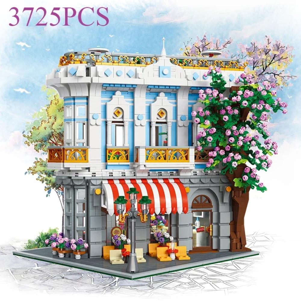 3725PCS Sakura Restaurant Building Blocks City Street Scene MOC Model Bricks With Light Decoration Ornaments Kids DIY Toy Gifts