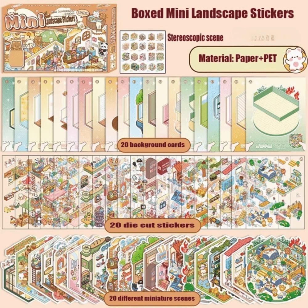 PET 3D Landscape Sticker Book DIY Sticker Cabin Scene Cute Miniature Scene Book  for Kids