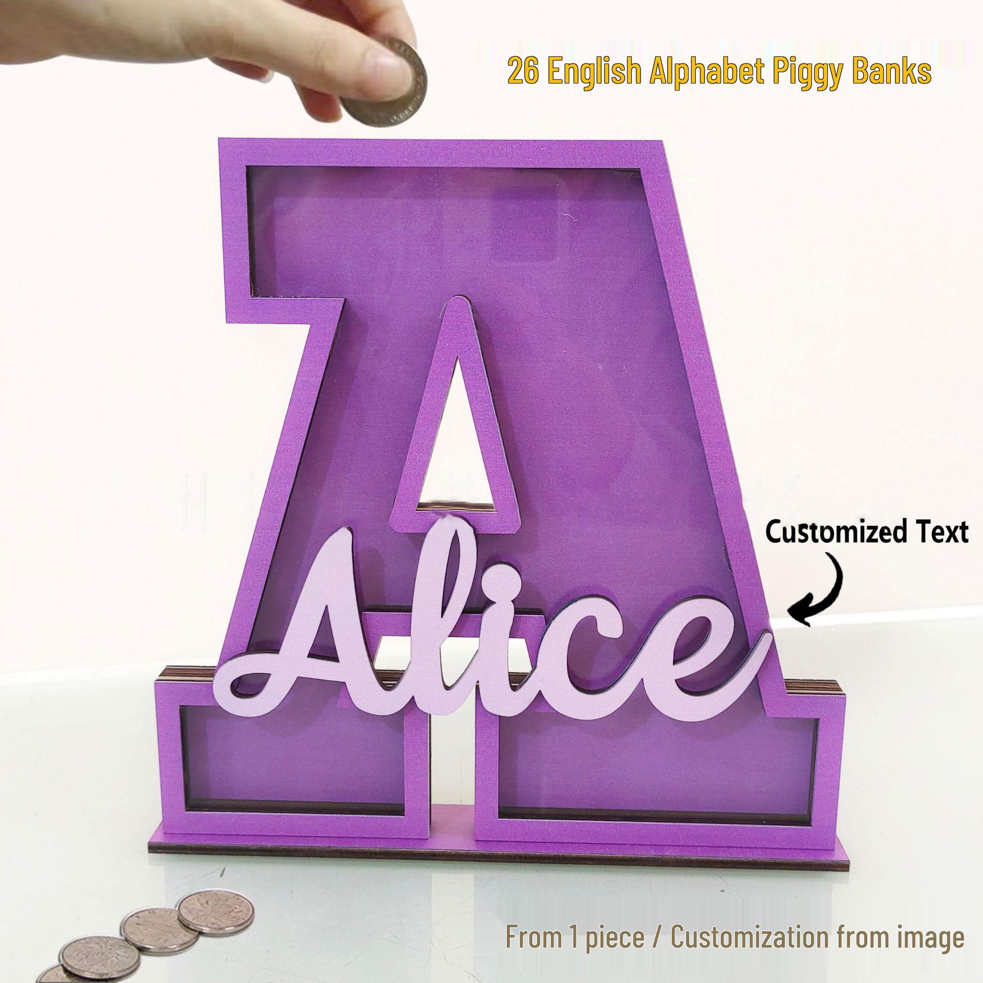 

Customizable Wooden Piggy Bank - Creative Alphabet Money Box for Kids N