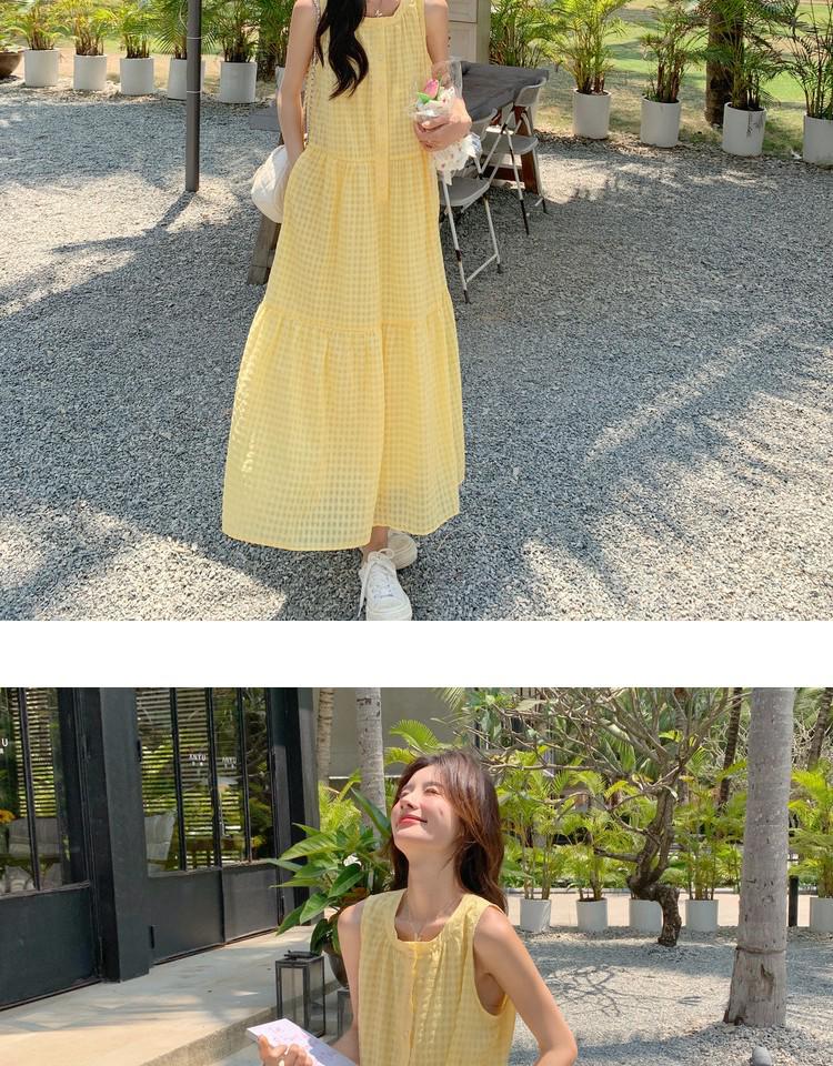 New Summer 2026 Women's Yellow Sleeveless French Vest Dress - Beach Resort Style