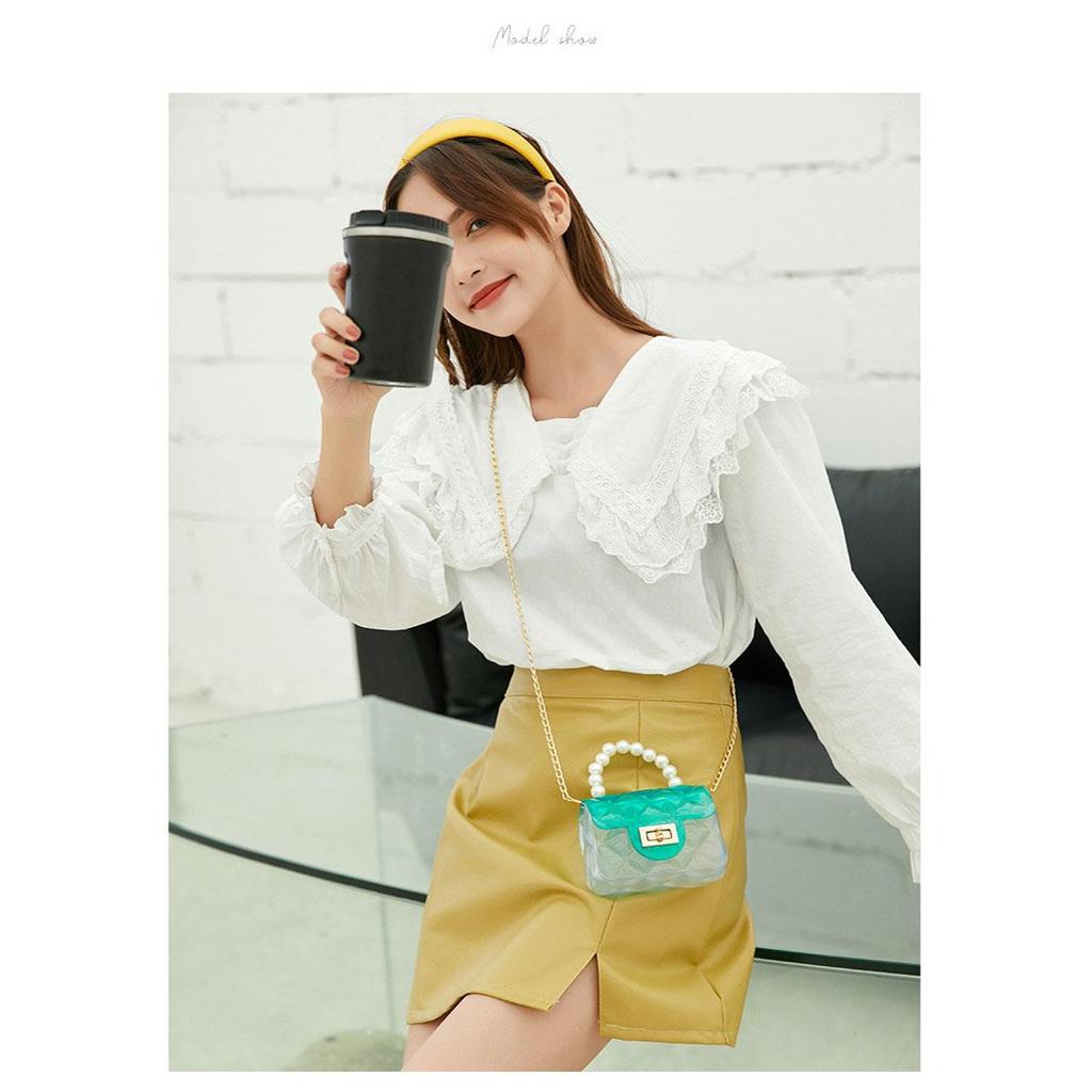 Kawaii Crossbody Bag Cartoon Cute Girls Fashion Mini Chain Pearl Handbag Sweet Princess Jelly Pack Party Coin Purses Gift