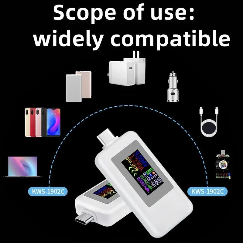 Type-C USB Tester 4-Digit Color Monitor 4-30V Volt Meter Current Power Detector Compatible w/ QC2.0/3.0/PD/Samsung Fast Charging
