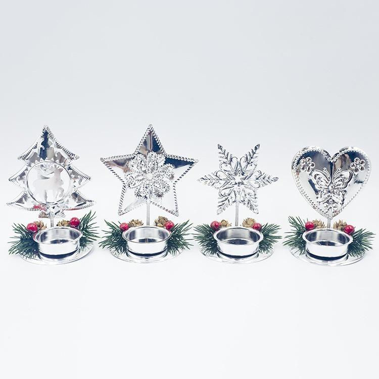 New Christmas Decoration Iron Art Christmas Table Candlestick Red Fruit Pine Cone Candlestick Desktop Decor