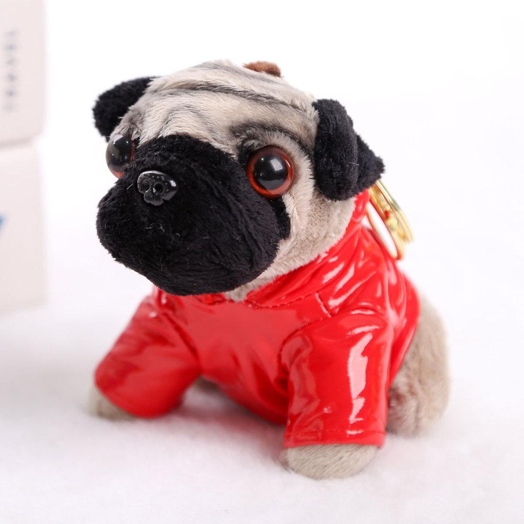 Pug Dog Plush Toy Keychain With Short Pile Fabric For Birthday Gift And Bag Charm