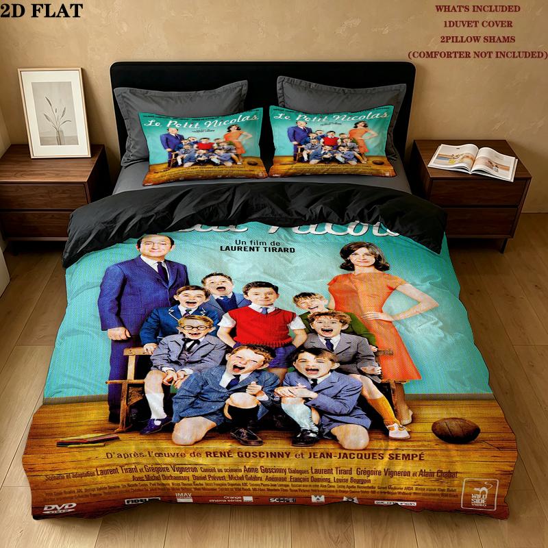 Le Petit Nicolas Pattern Bedding uilt Set uilt Cover Pillowcase Home Decoration Birthday Gift (1 * duvet cover + 2 * pillowcase without core)
